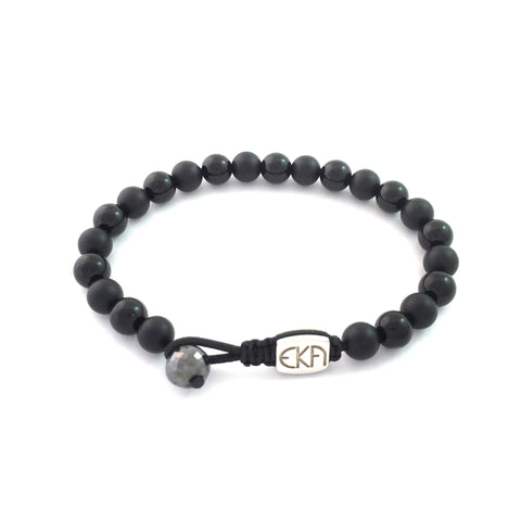 18K White Gold 6mm, Onyx, Faceted raw Black Diamond (EBBB01)